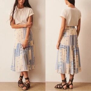 BA&SH Jupe Ionder Printed Midi Skirt Cream NWT Size Small